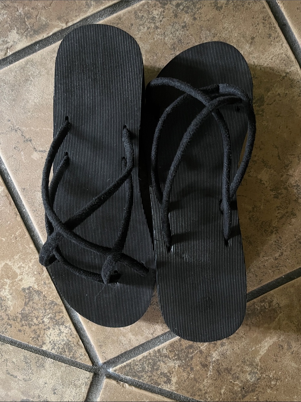 Black Strappy Flip Flop Sandals